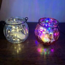 Rustic Oak Wall Lantern Holder Reclaimed Wood, Colored Glass - thumbnail 4