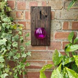 Rustic Oak Wall Lantern Holder Reclaimed Wood, Colored Glass - thumbnail 3