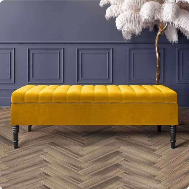 Striped Velvet Ottoman Bench Upholstered Storage Footstool - image 1