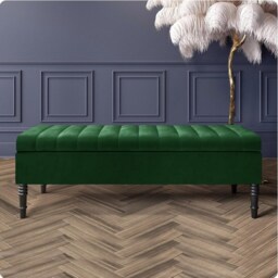 Striped Velvet Ottoman Bench Upholstered Storage Footstool - thumbnail 4