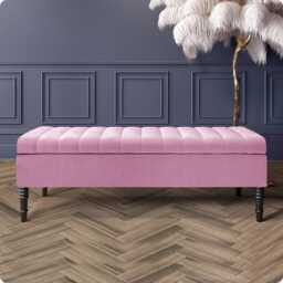 Striped Velvet Ottoman Bench Upholstered Storage Footstool - thumbnail 3