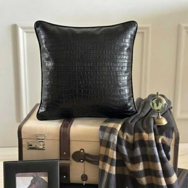 Solid Color Pattern, Black Faux Leather, 24x24/26x26 Modern Euro Sham - Paved - image 1