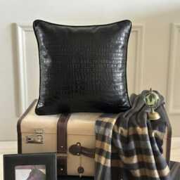 Solid Color Pattern, Black Faux Leather, 24x24/26x26 Modern Euro Sham - Paved