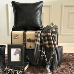 Solid Color Pattern, Black Faux Leather, 24x24/26x26 Modern Euro Sham - Paved - thumbnail 2