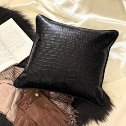Solid Color Pattern, Black Faux Leather, 24x24/26x26 Modern Euro Sham - Paved - thumbnail 3