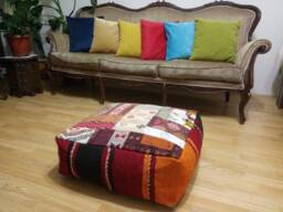 Kilim Patchwork Pouf 24x24x8 Inches Pouf Square Floor Pillow Cover Big Size Anatolian Home Decor - thumbnail 1