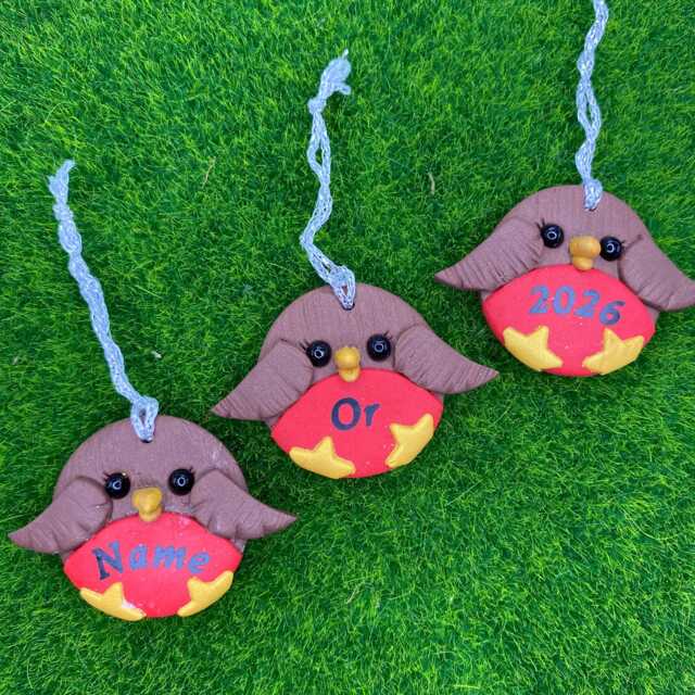 Personalised Robin Christmas Memorial Ornament, Polymer Clay Bird Bauble, Tree Remembrance Decor UK - image 1