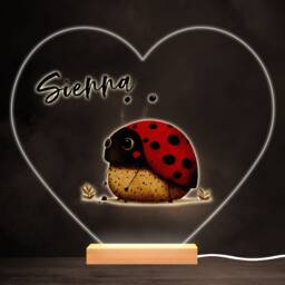 Ladybird Ladybug Colourful Heart Personalised Gift Led Lamp Night Light - Bedroom - thumbnail 1