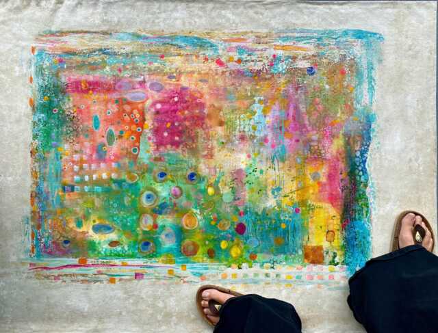 Hand Painted Canvas Rugs Abstract White - image 1