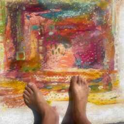 Hand Painted Canvas Rugs Abstract White - thumbnail 4