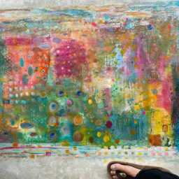 Hand Painted Canvas Rugs Abstract White - thumbnail 2