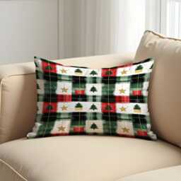 Plaid Christmas Cushion Cover, Green Red Checkered Pillow Cover With Trees, Cozy Holiday Decor For Sofa Or Living Room - thumbnail 3