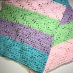 Hand Crocheted Green, White, Blue & Yellow Hopscotch Baby Blanket - thumbnail 2