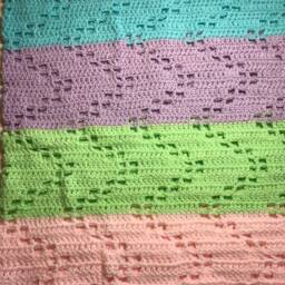 Hand Crocheted Green, White, Blue & Yellow Hopscotch Baby Blanket - thumbnail 3