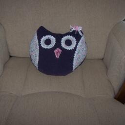 "Novelty , Owl Plush Pillow Home Decor Girls Room Fabric Craft Handmade Purple Floral Print 11"" X 9" - thumbnail 2