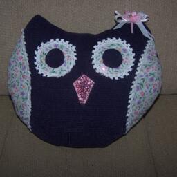 "Novelty , Owl Plush Pillow Home Decor Girls Room Fabric Craft Handmade Purple Floral Print 11"" X 9" - thumbnail 3
