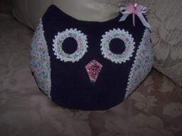 "Novelty , Owl Plush Pillow Home Decor Girls Room Fabric Craft Handmade Purple Floral Print 11"" X 9" - thumbnail 1