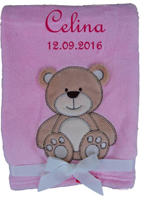 Baby Blanket With Name Embroidered Pink Bear Baby