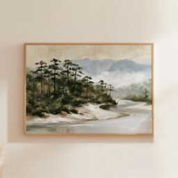 Misty River Poster, Pine Valley Print, Nature Wall Art, Paper - thumbnail 1