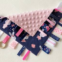 Bunny Ballerina Baby Lovey Cotton Ribbon Blanket With Wooden Ring - thumbnail 3