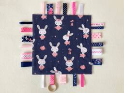 Bunny Ballerina Baby Lovey Cotton Ribbon Blanket With Wooden Ring