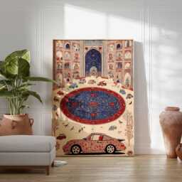 Persian Car Poster, Islamic Architecture Wall Art, Oriental Pattern Print, Cultural Fusion Illustration, Middle Eastern Decor Poster - thumbnail 2