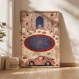 Persian Car Poster, Islamic Architecture Wall Art, Oriental Pattern Print, Cultural Fusion Illustration, Middle Eastern Decor Poster - thumbnail 3
