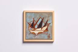 Trireme Greek Mythology Ship With Black Sails Wall Art Handpainted Ceramic Tile Theseus Nautical Gifts Classical Age Evil Eye Decor - thumbnail 1