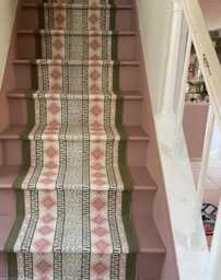 Boho Stair Runner Rug, Pink Diamond Geometric Pattern, Custom Length Stairway Carpet