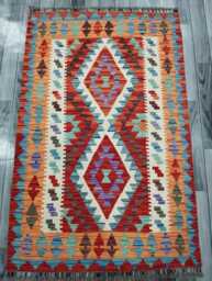 Multicolour Rug, Handmade Artisan Afghan Turkish Scandinavian Navajo Bohemian Flatweave Wool Kilim 155x99 cm - thumbnail 1