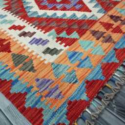 Multicolour Rug, Handmade Artisan Afghan Turkish Scandinavian Navajo Bohemian Flatweave Wool Kilim 155x99 cm - thumbnail 2
