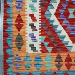 Multicolour Rug, Handmade Artisan Afghan Turkish Scandinavian Navajo Bohemian Flatweave Wool Kilim 155x99 cm - thumbnail 4