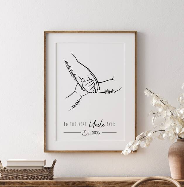 Personalised Uncle Hands Line Art Print, Gift From Niece/Nephew - image 1