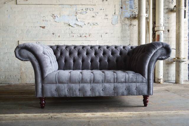 British Handmade 2 Seater Slate Grey Velvet Chesterfield Sofa - image 1