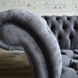 British Handmade 2 Seater Slate Grey Velvet Chesterfield Sofa - thumbnail 3
