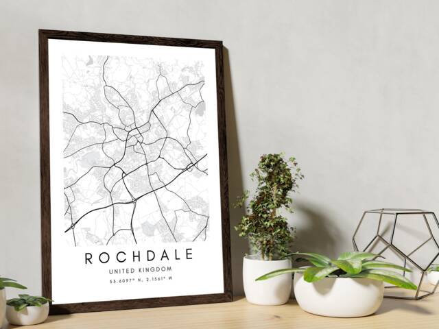 Rochdale Map Print Minimalist UK Home Decor - image 1