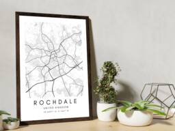 Rochdale Map Print Minimalist UK Home Decor - thumbnail 1