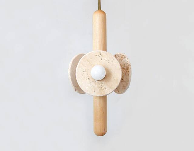 Travertine Stone & Maple Bohemian Pendant Light Fixture Kitchen Island Lighting Bathroom Foyer Lamp - image 1