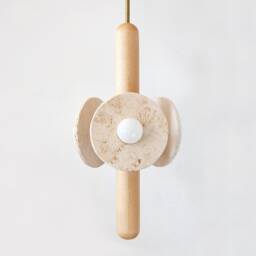 Travertine Stone & Maple Bohemian Pendant Light Fixture Kitchen Island Lighting Bathroom Foyer Lamp - thumbnail 2