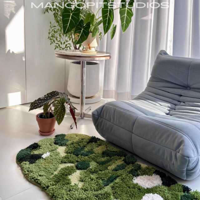 Mossy Forest Rug Green Woodland Decor, Non-Slip Acrylic - image 1