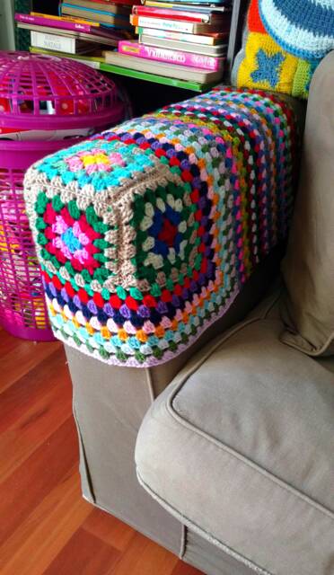 Custom Crochet Sofa Arm Rest Cover, Granny Square Cat Protector - image 1