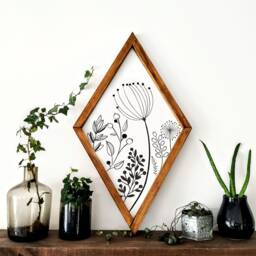 Carved Wall Hanging. Summer Floral With Wood Frame. Boho Wall Decor - thumbnail 1