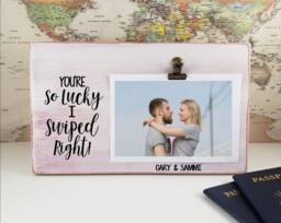 You're So Lucky I Swiped Right Picture Frame, Personalized Photo Holder, Clip, Valentine's Day Boyfriend Anniversary Gift