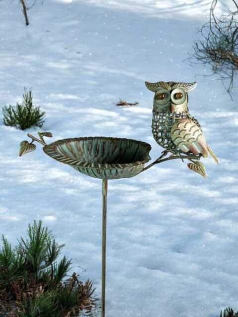 Verdigris Owl Bird Bath Decorative Freestanding Garden Outdoor Water Ornament - image 1