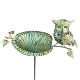 Verdigris Owl Bird Bath Decorative Freestanding Garden Outdoor Water Ornament - thumbnail 4