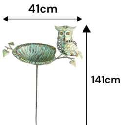 Verdigris Owl Bird Bath Decorative Freestanding Garden Outdoor Water Ornament - thumbnail 2