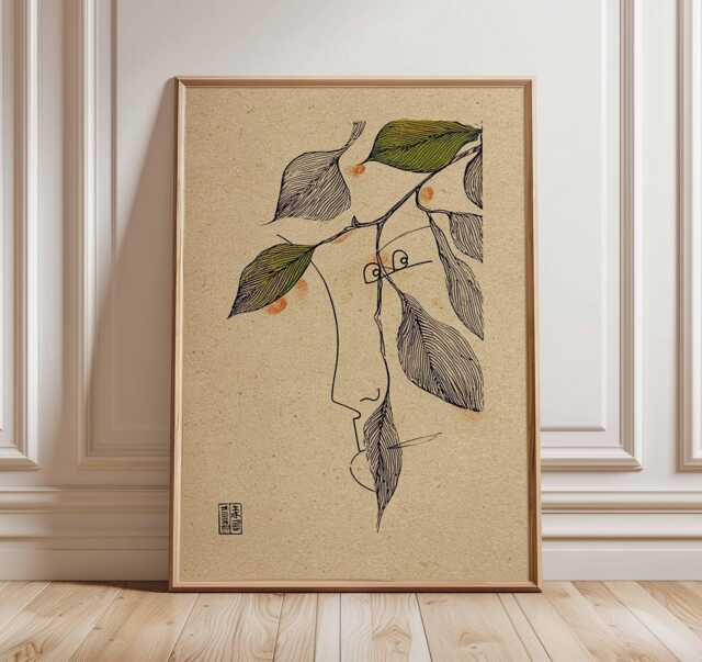 Minimalist Face Line Art Print, Abstract Botanical Wall Art, Modern Zen Home Decor - image 1