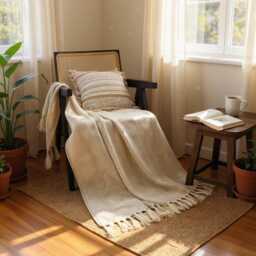 Nordic Herringbone Tassel Throw - Soft Woven Green Fringe Blanket For Sofa & Bed, Scandi Cozy Home Gift - thumbnail 4