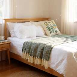 Nordic Herringbone Tassel Throw - Soft Woven Green Fringe Blanket For Sofa & Bed, Scandi Cozy Home Gift - thumbnail 2
