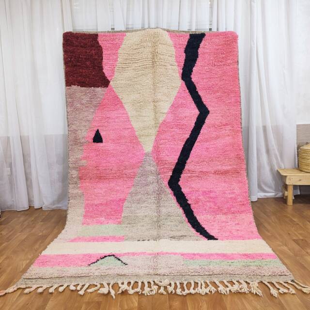 Handmade Moroccan Wool Rug - Colorful Beni Ourain Berber Bohemian Carpet - image 1
